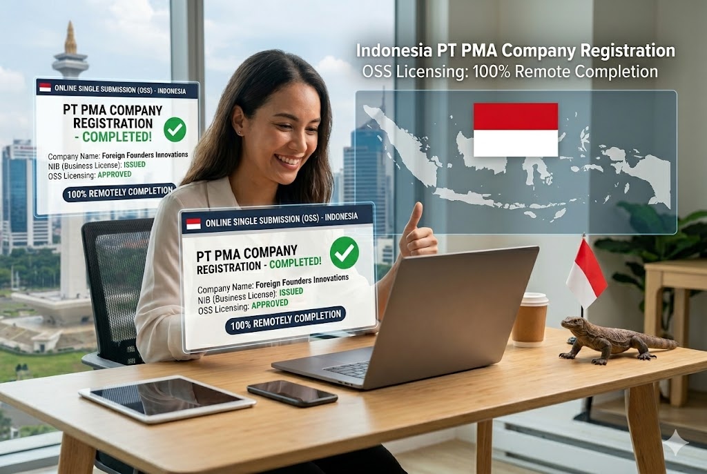 Foreign founder completing Indonesia PT PMA company registration and OSS licensing 100% remotely